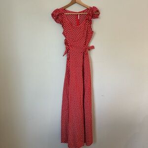 Red maxi polka dot dress